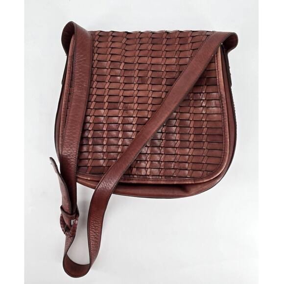 Fossil Boho Leather Basket Weave Woven Brown Flap Crossbody Bag - Picture 1 of 13